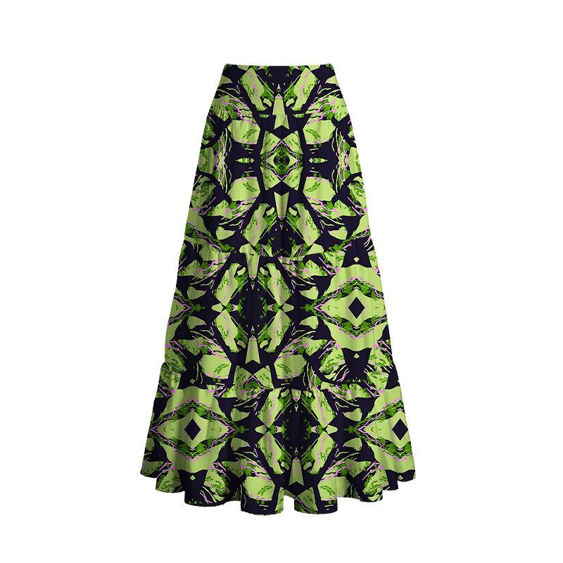 Kyoto Geometric Art Maxi Skirt for Daily Wear