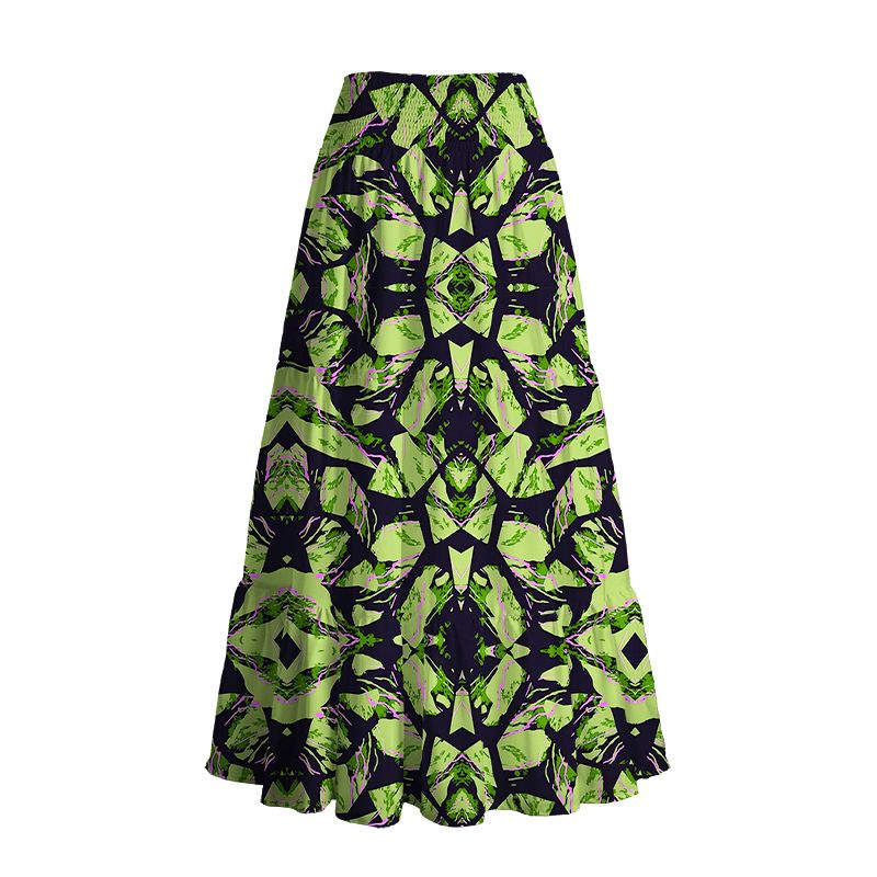 Kyoto-Lion Geometric Art In The Forest Maxi Skirt