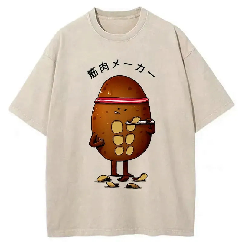 Kyoto-Lion Muscle Builder Potato Washed T-Shirt
