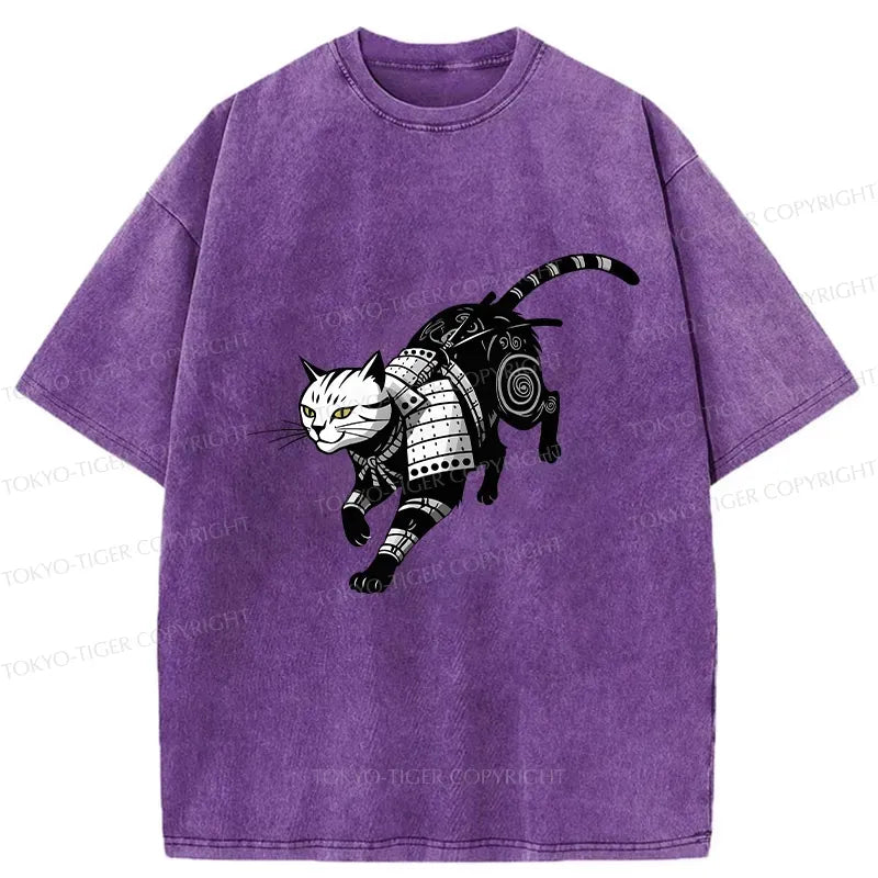 Kyoto-Lion Armor Samurai Cat Washed T-Shirt