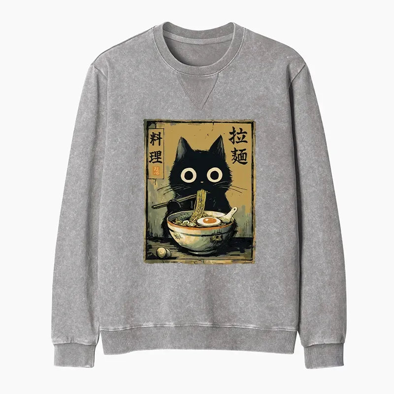 Japanese Streetwear Black Cat Sweatshirt