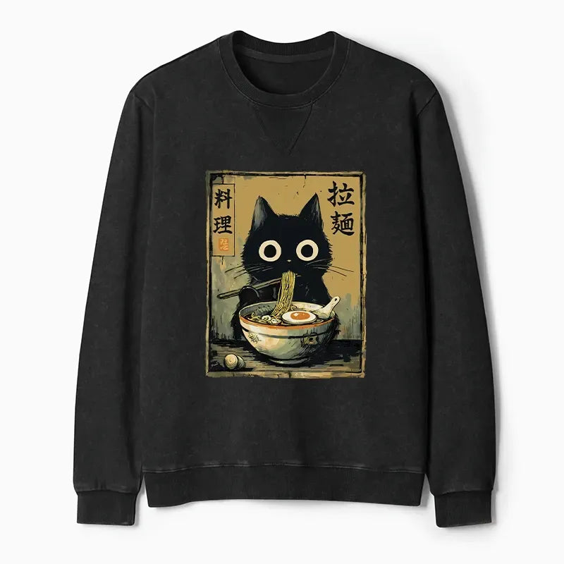 Japanese Streetwear Black Cat Sweatshirt
