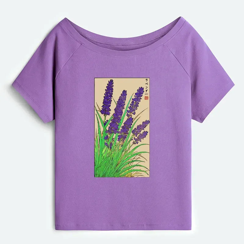 Japanese Lavender Off Shoulder T-Shirt for Women