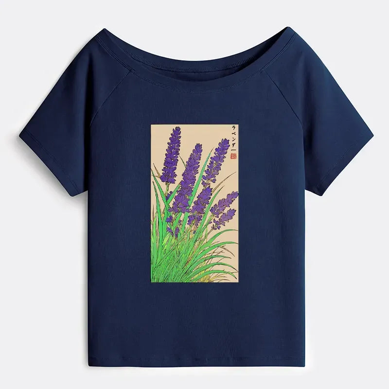 Kyoto-Lion Japanese Lavender Off Shoulder T-Shirt