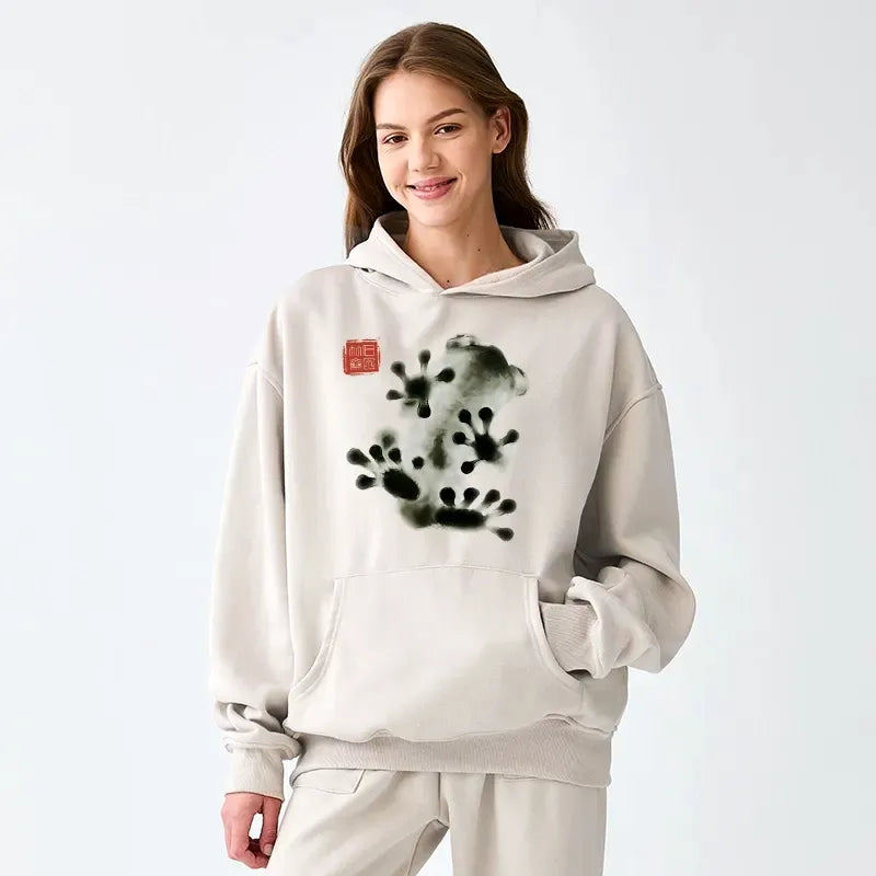 japanese ink painting frog adult fleece hoodie