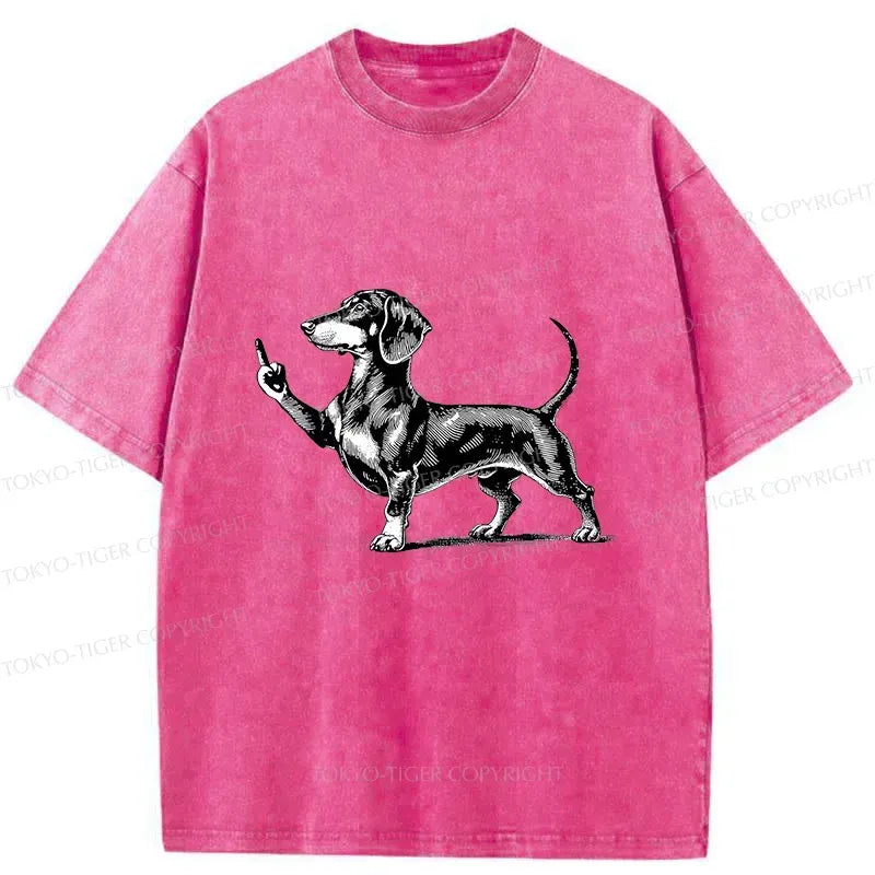 Kyoto-Lion Dachshund Showing Middle Finger Washed T-Shirt