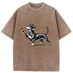 Kyoto-Lion Dachshund Showing Middle Finger Washed T-Shirt