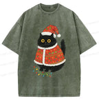 Trendy Cat Santa Hat T-Shirt for Gift Idea