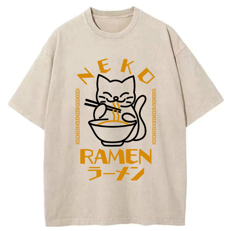 Kyoto-Lion Cat Obsessed With Ramen Washed T-Shirt
