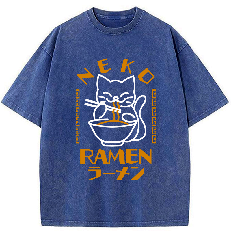 Kyoto-Lion Cat Obsessed With Ramen Washed T-Shirt
