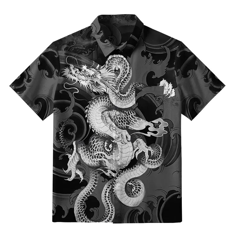 Japanese Dragon Button-up Shirt for Summer