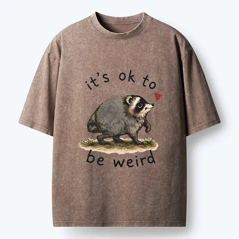Weird Raccoon Art Washed T-Shirt for Daily Wear