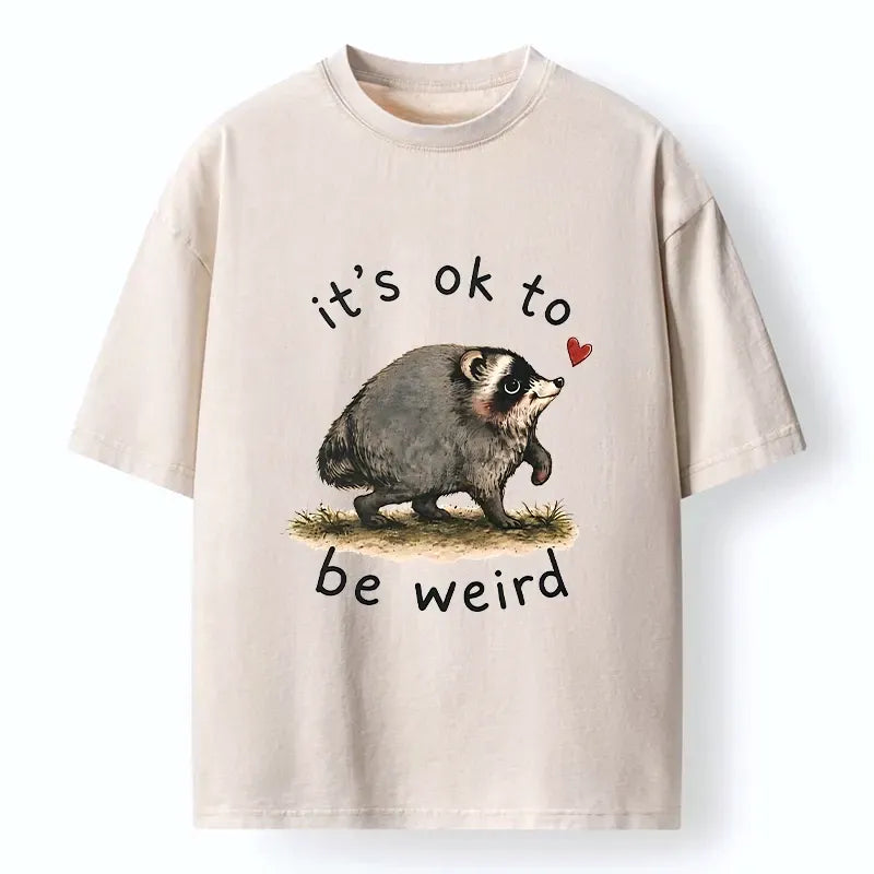 Weird Raccoon Art Washed T-Shirt for Daily Wear