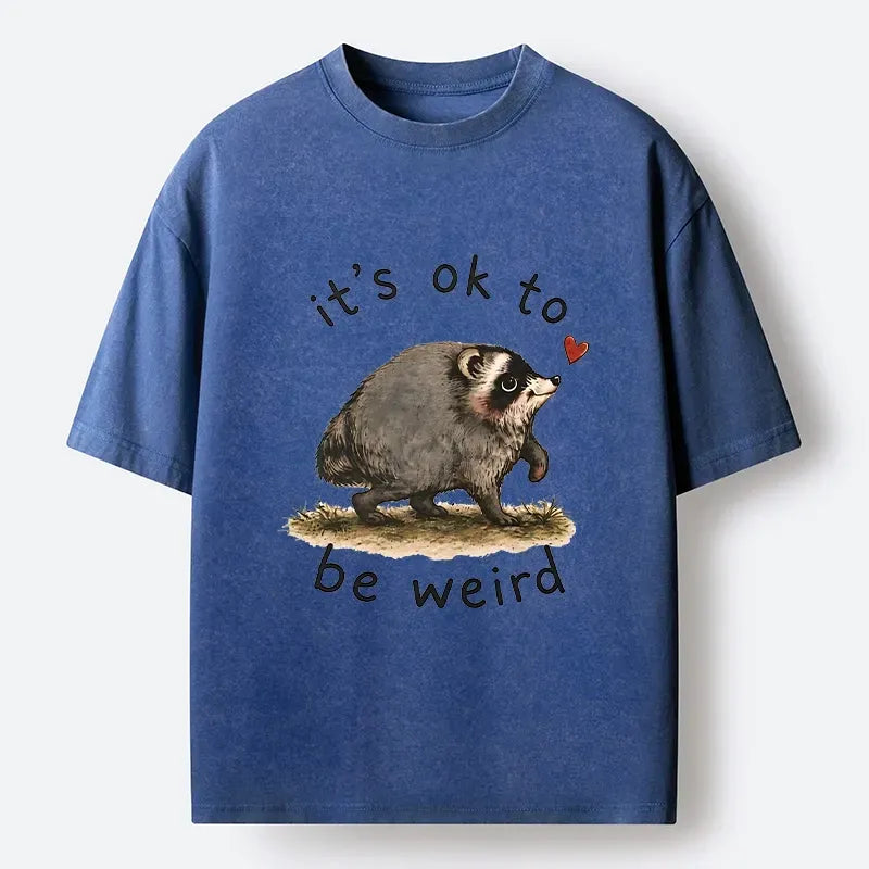 Weird Raccoon Art Washed T-Shirt for Daily Wear