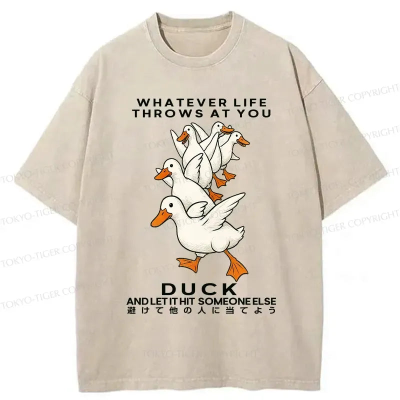 Kyoto-Lion Funny Whatever Life Throws At You Washed T-Shirt