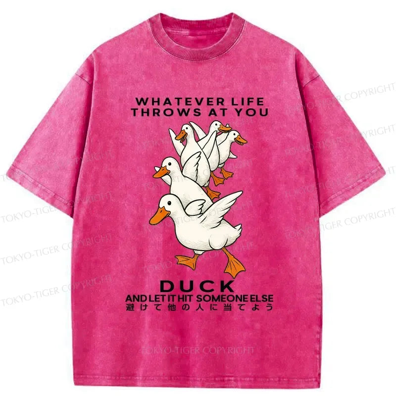 Kyoto-Lion Funny Whatever Life Throws At You Washed T-Shirt