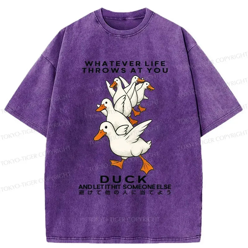 Kyoto-Lion Funny Whatever Life Throws At You Washed T-Shirt