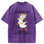 Kyoto-Lion Funny Whatever Life Throws At You Washed T-Shirt