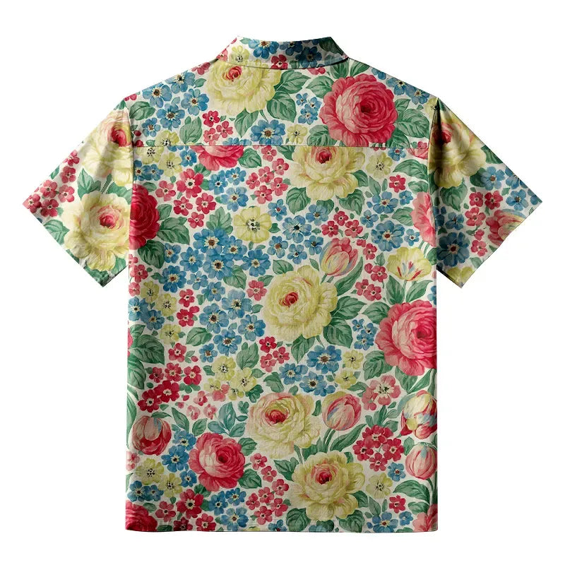 Japanese Floral Button-up Shirt for Summer