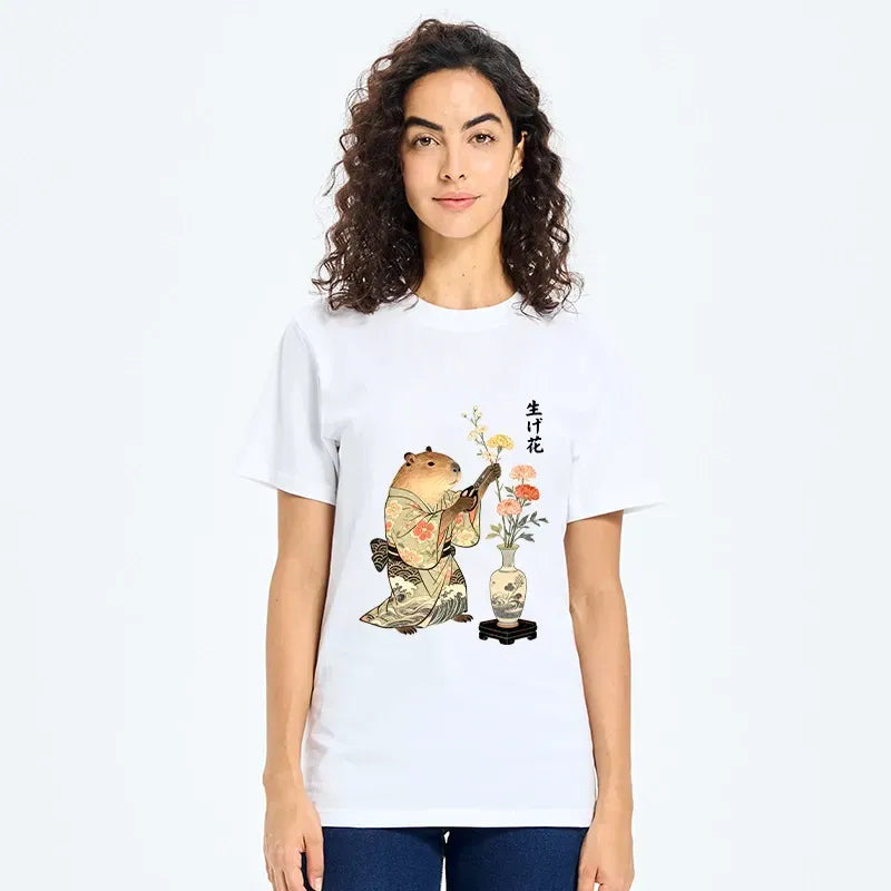 Kyoto-Lion Capybara Flower Art Tee Gift Idea