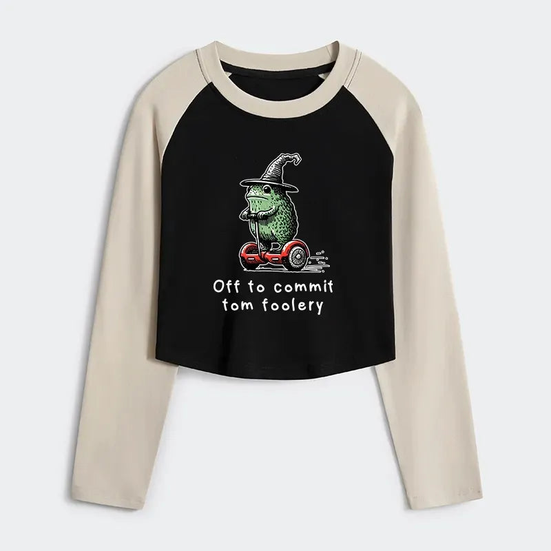 Kyoto-Lion Frog Riding A Balance Scooter Women's Crop Raglan T-Shirt