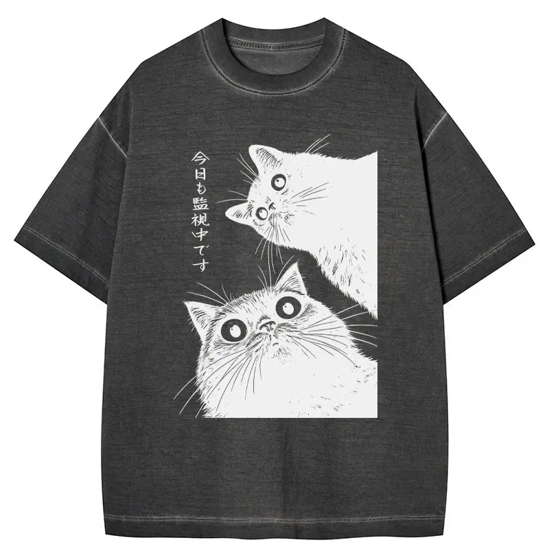 Kyoto-Lion The Cat Is Watching Today Gradient Washed T-Shirt