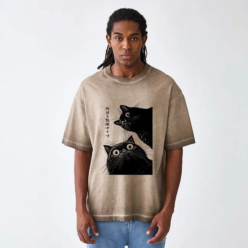 Kyoto-Lion The Cat Is Watching Today Gradient Washed T-Shirt