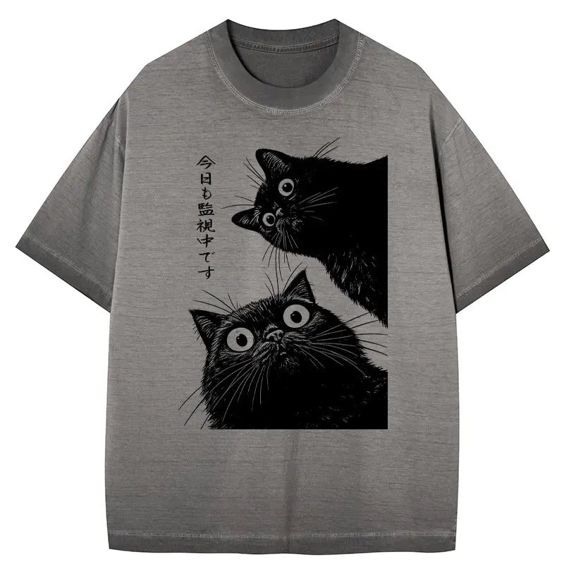 Kyoto-Lion The Cat Is Watching Today Gradient Washed T-Shirt