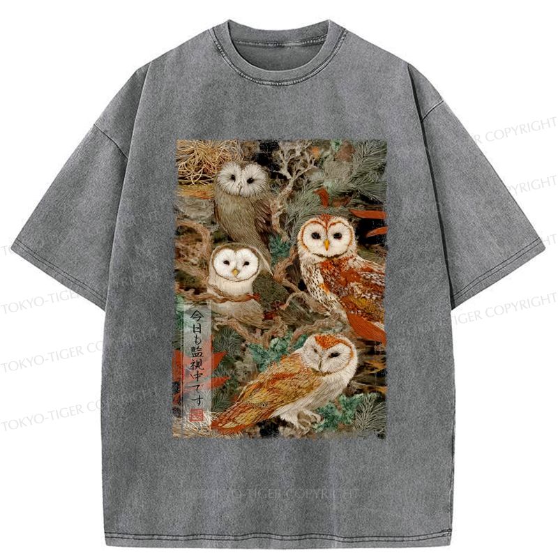 Kyoto-Lion The Owl Is Watching You Again Today Washed T-Shirt