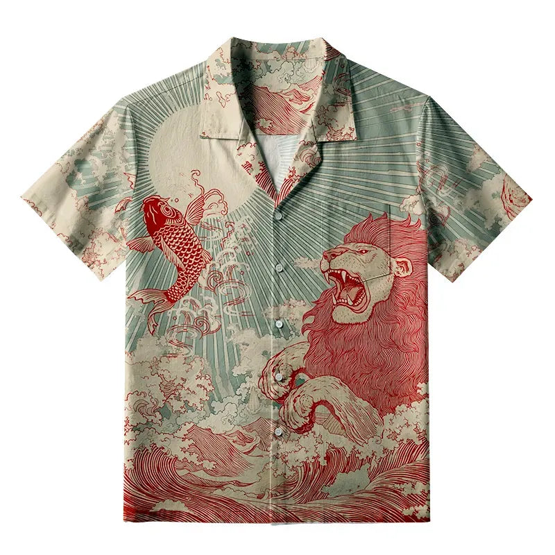 Lion and koi Hawaiian shirt gift for him