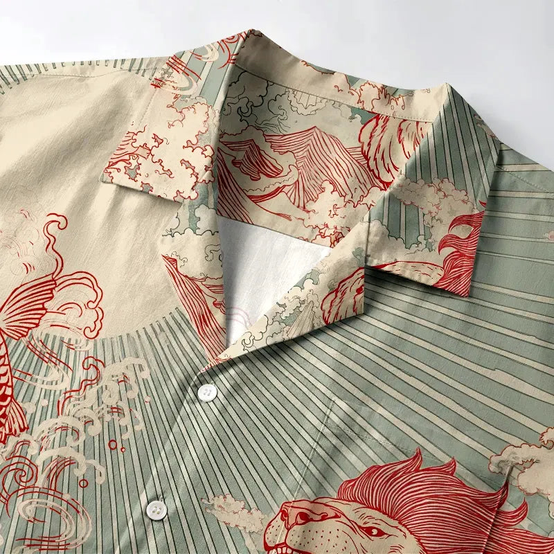 Lion and koi Hawaiian shirt gift for him