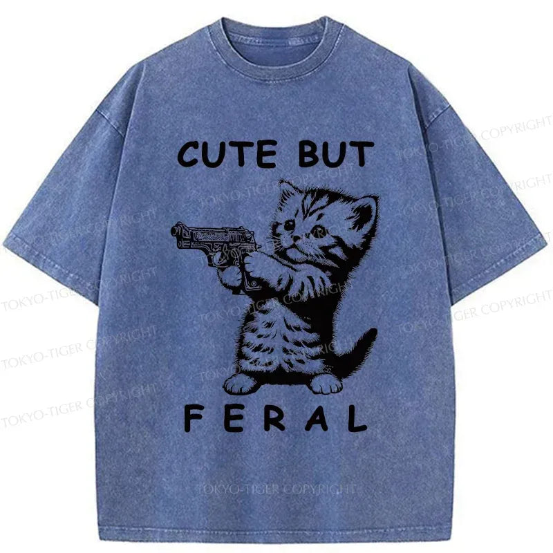 Kyoto-Lion Ferocious Cat Washed T-Shirt