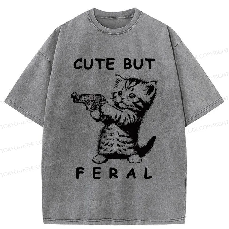 Kyoto-Lion Ferocious Cat Washed T-Shirt