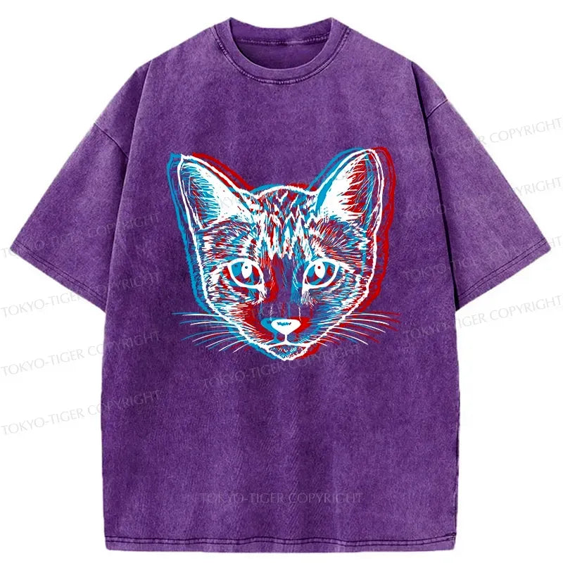 Kyoto-Lion Psychedelic Cat Washed T-Shirt