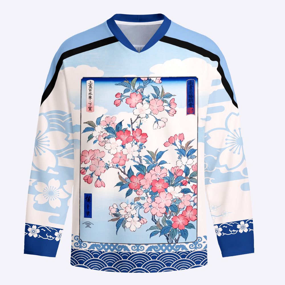 Kyoto-Lion Japanese Sakura Floral Long-Sleeve Hockey Jersey