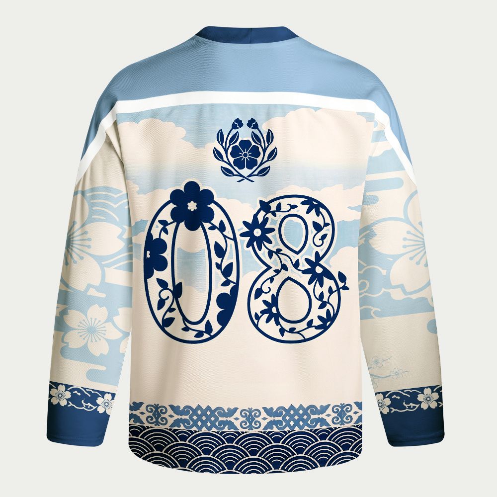 Kyoto-Lion Japanese Sakura Floral Long-Sleeve Hockey Jersey