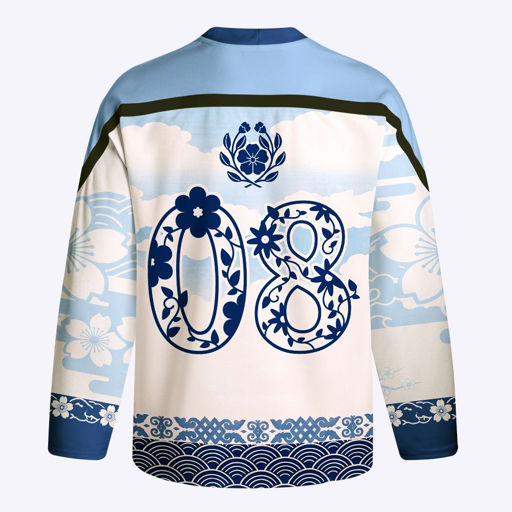 Kyoto-Lion Japanese Sakura Floral Long-Sleeve Hockey Jersey