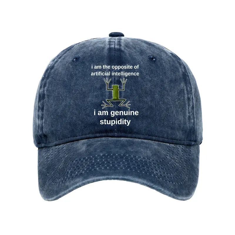 Kyoto-Lion Genuine Stupidity Frog Meme Washed Cap