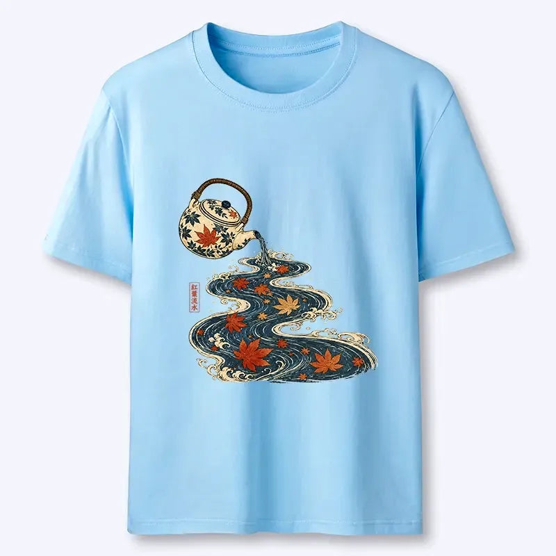 Kyoto-Lion Maple Tea Pot Flowing River Ukiyo Art Classic T-Shirt