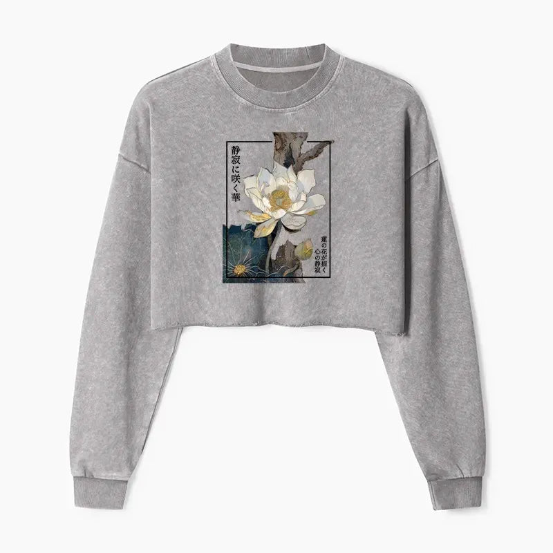 Kyoto-Lion Blooming Lotus Japan Washed Crop Sweatshirt
