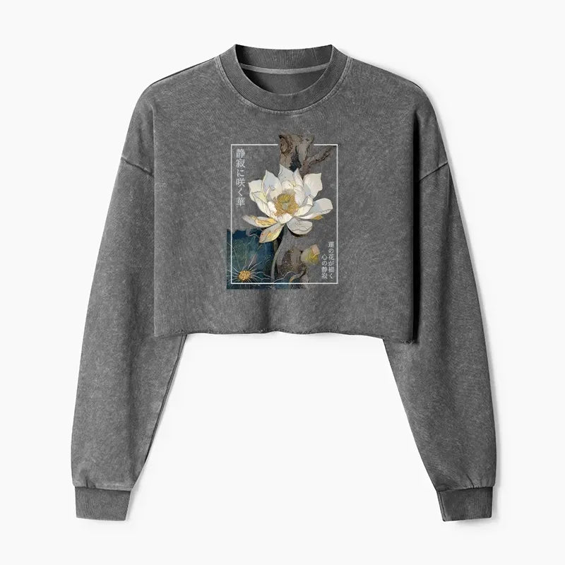Kyoto-Lion Blooming Lotus Japan Washed Crop Sweatshirt