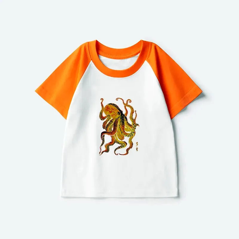 Kyoto-Lion Deep Sea Gorgeous Octopus Kids Raglan T-shirt