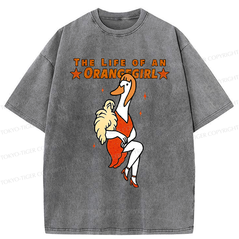 Kyoto-Lion Funny Life of an Orangegirl Goose Washed T-Shirt