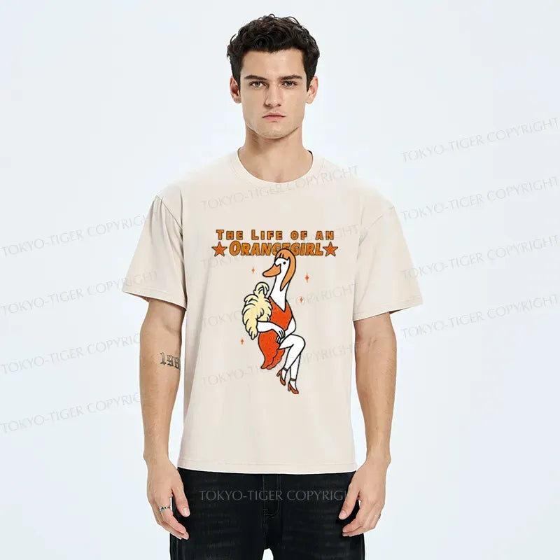 Kyoto-Lion Funny Life of an Orangegirl Goose Washed T-Shirt