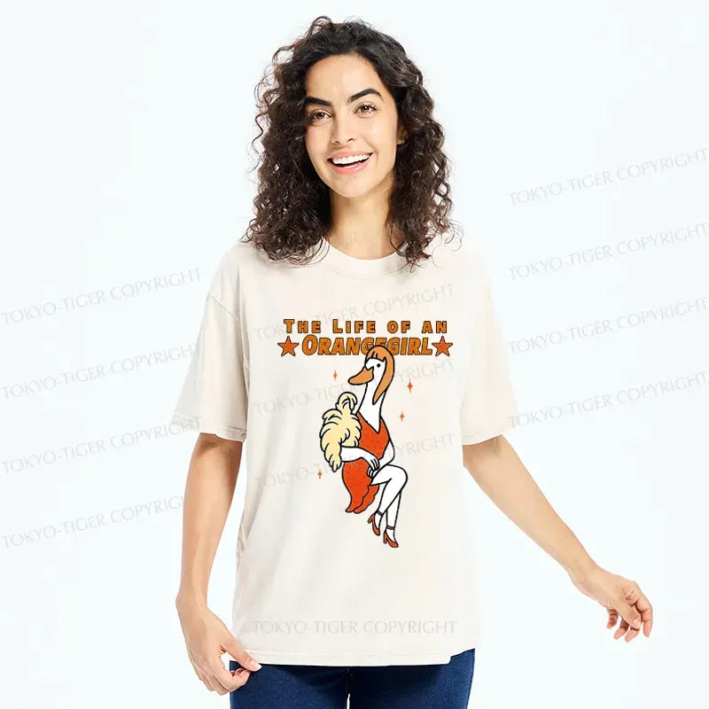 Kyoto-Lion Funny Life of an Orangegirl Goose Washed T-Shirt