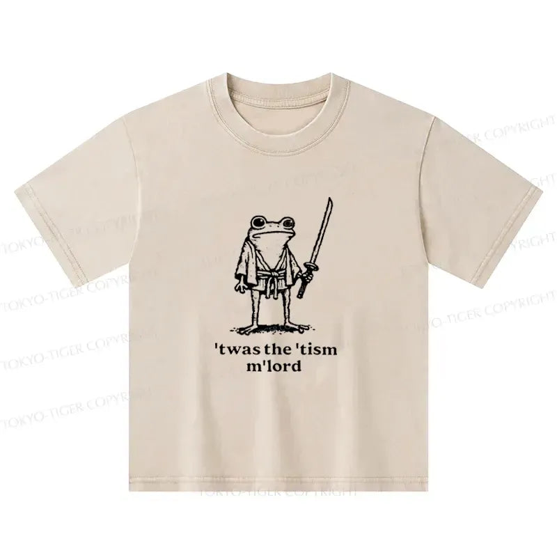 Kyoto-Lion Focused Samurai Frog Kids Washed T-Shirt