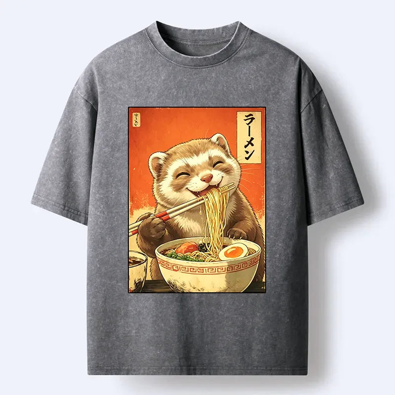 Tokyo?Tiger Otters Eating Delicious Ramen Washed T-Shirt