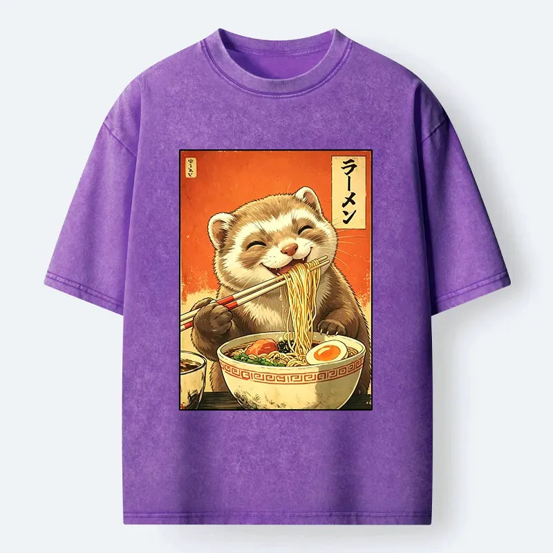 Tokyo?Tiger Otters Eating Delicious Ramen Washed T-Shirt