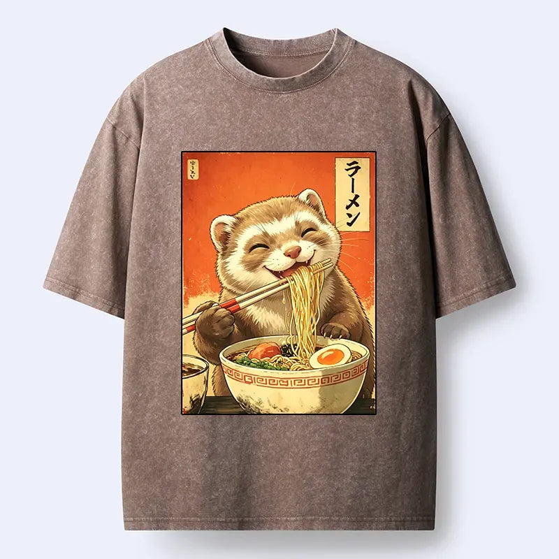 Tokyo?Tiger Otters Eating Delicious Ramen Washed T-Shirt