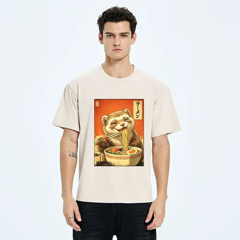 Tokyo Tiger otters eating ramen washed tee
